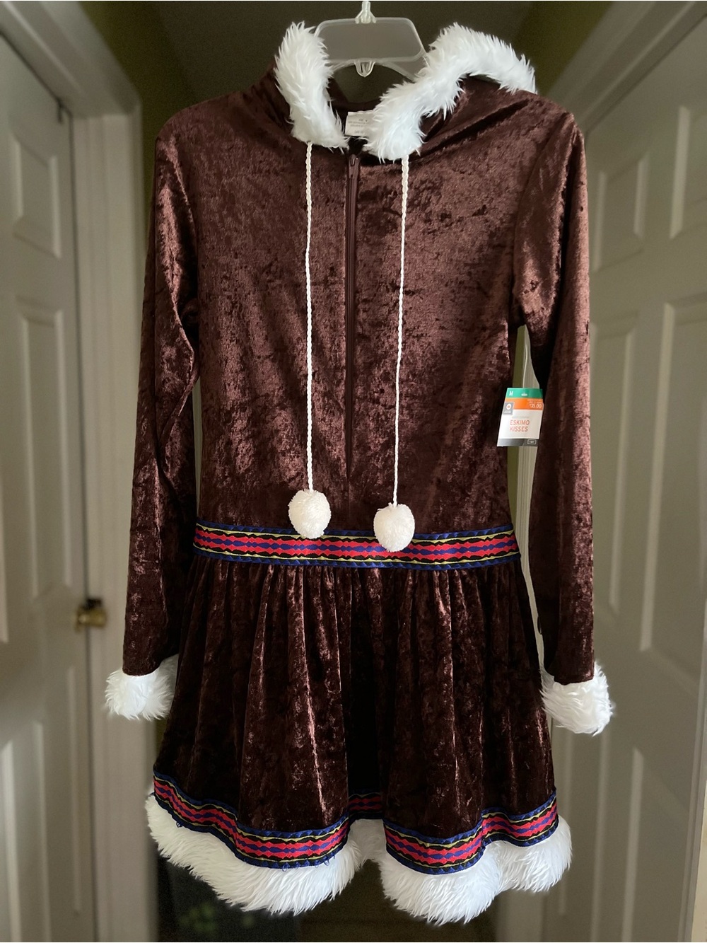 Brown Crushed Velvet Eskimo Costume with Mittens & Boot covers